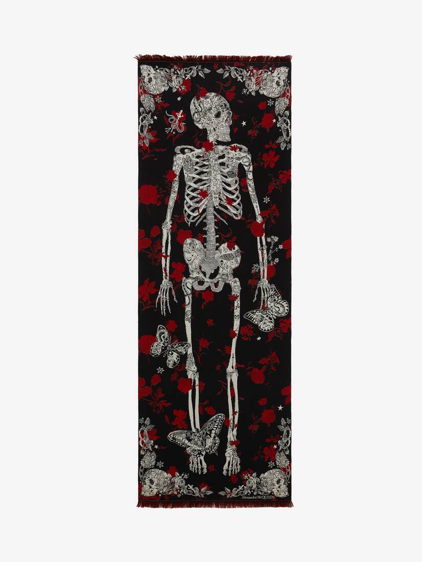 Bufanda Alexander McQueen Tattoo Skeleton Mujer - Negros/Rojos - Mexico 659-CUHTBA